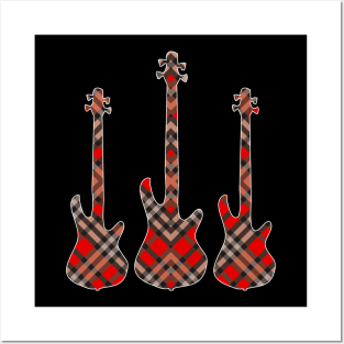 Red Black Plaid Matching Christmas Pattern Bass Player Posters and Art